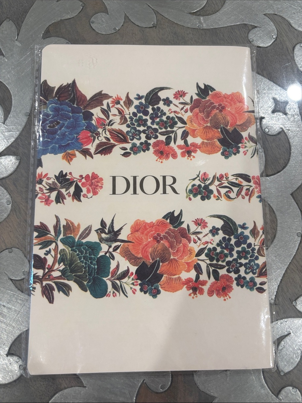 New Dior 5X7.5 Floral Notebook with Blue, Red, Green Blooms